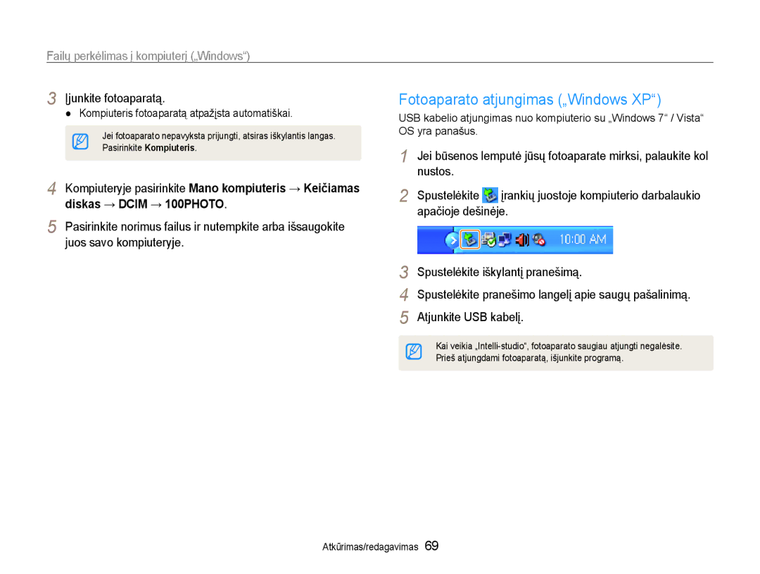 Samsung EC-ST30ZZBPEE2 Fotoaparato atjungimas „Windows XP, Nustos Spustelėkite, Įrankių juostoje kompiuterio darbalaukio 