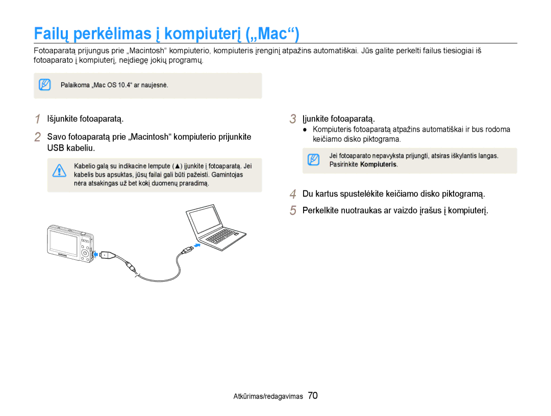 Samsung EC-ST30ZZBPPE2 manual Failų perkėlimas į kompiuterį „Mac, Du kartus spustelėkite keičiamo disko piktogramą 