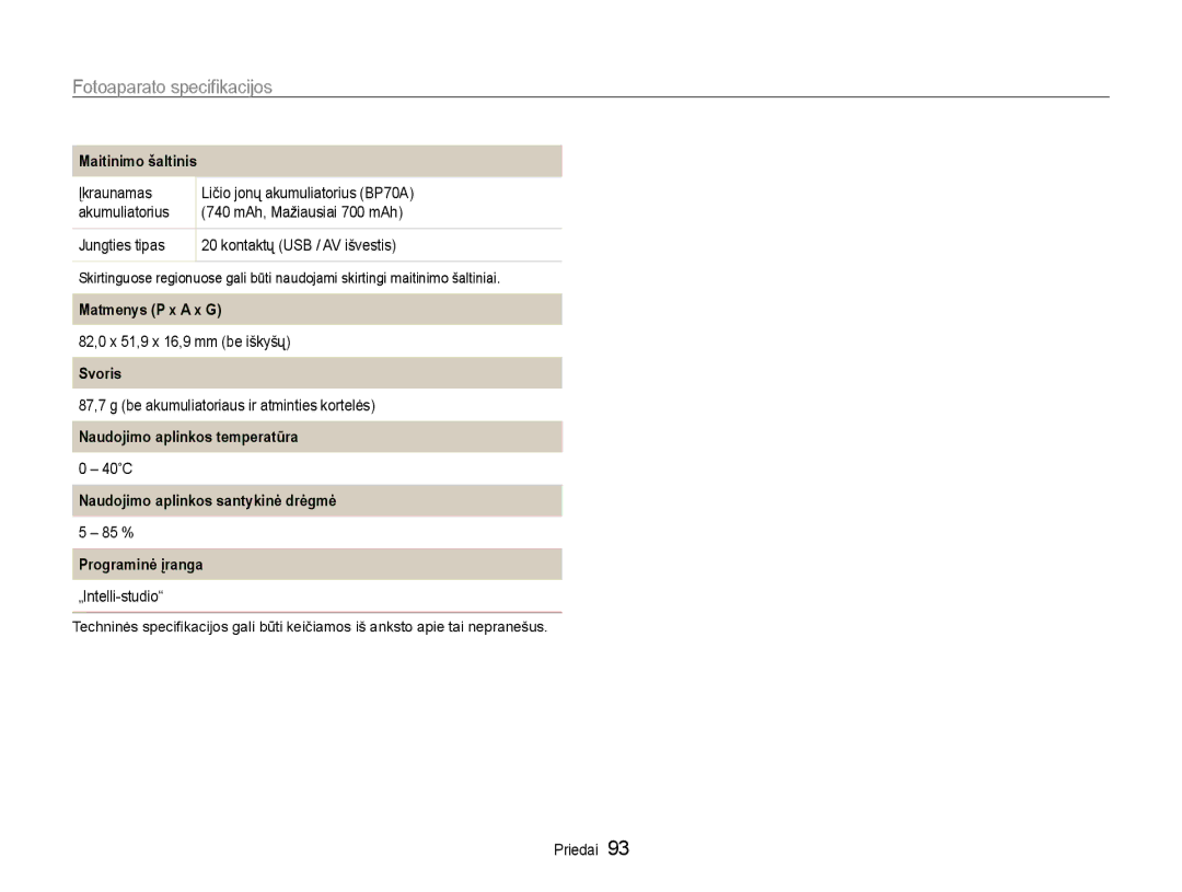 Samsung EC-ST30ZZBPSE2 Maitinimo šaltinis, Matmenys P x a x G, Svoris, Naudojimo aplinkos temperatūra, Programinė įranga 