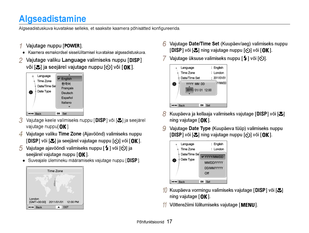 Samsung EC-ST30ZZBPRE2, EC-ST30ZZBPEE2, EC-ST30ZZBPPE2 manual Algseadistamine, Või, Võtterežiimi lülitumiseks vajutage 