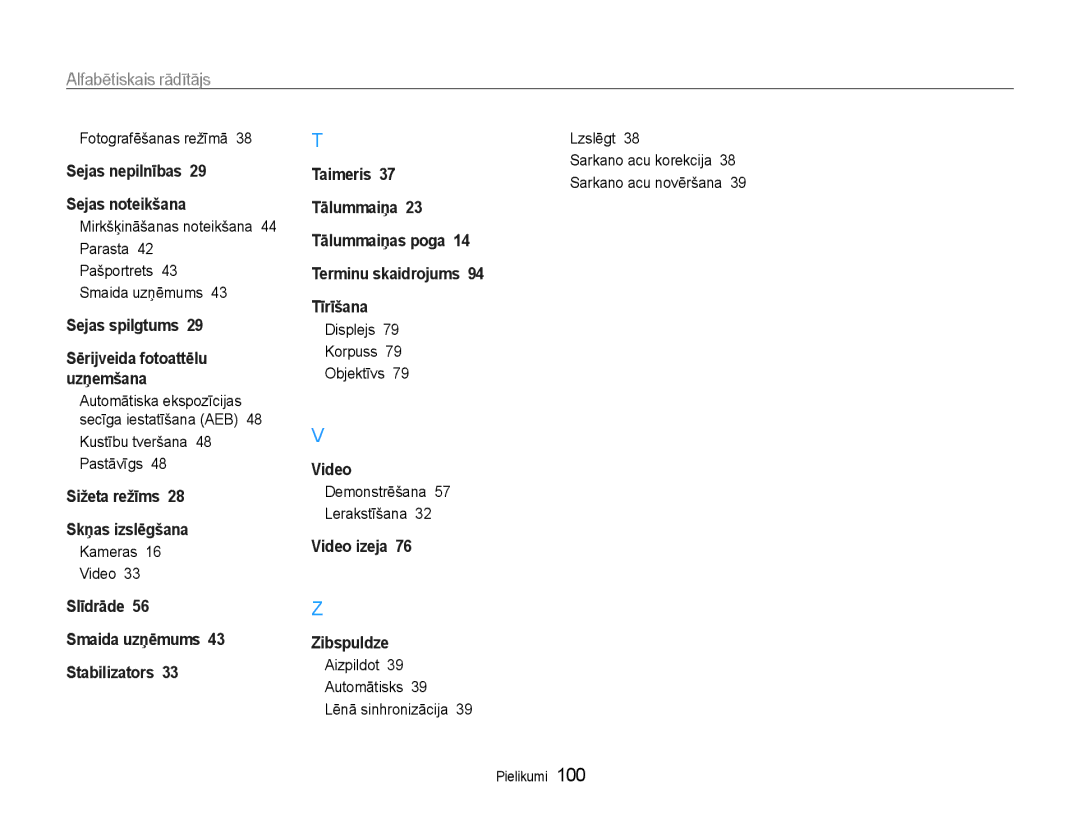 Samsung EC-ST30ZZBPPE2 manual Fotografēšanas režīmā, Mirkšķināšanas noteikšana 44 Parasta, Kustību tveršana 48 Pastāvīgs 