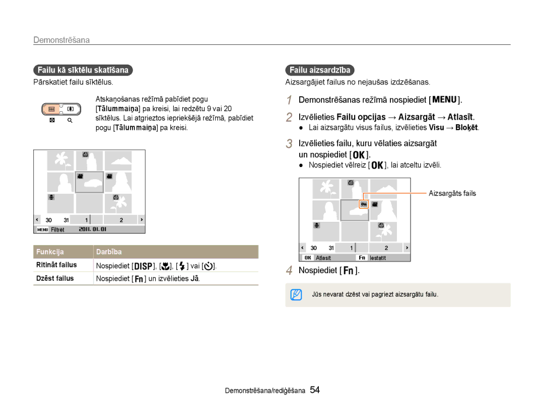 Samsung EC-ST30ZZBPEE2 manual Izvēlieties failu, kuru vēlaties aizsargāt, Failu kā sīktēlu skatīšana, Failu aizsardzība 