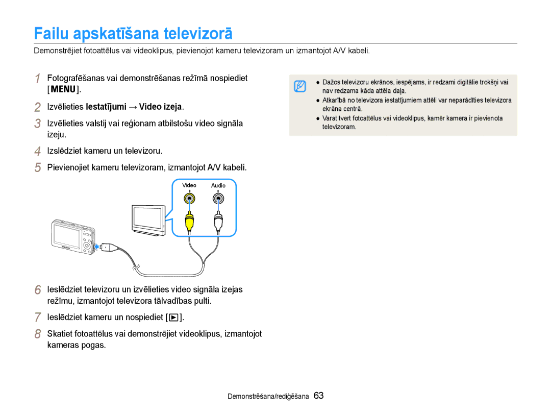 Samsung EC-ST30ZZBPSE2, EC-ST30ZZBPEE2, EC-ST30ZZBPPE2 Failu apskatīšana televizorā, Izvēlieties Iestatījumi → Video izeja 