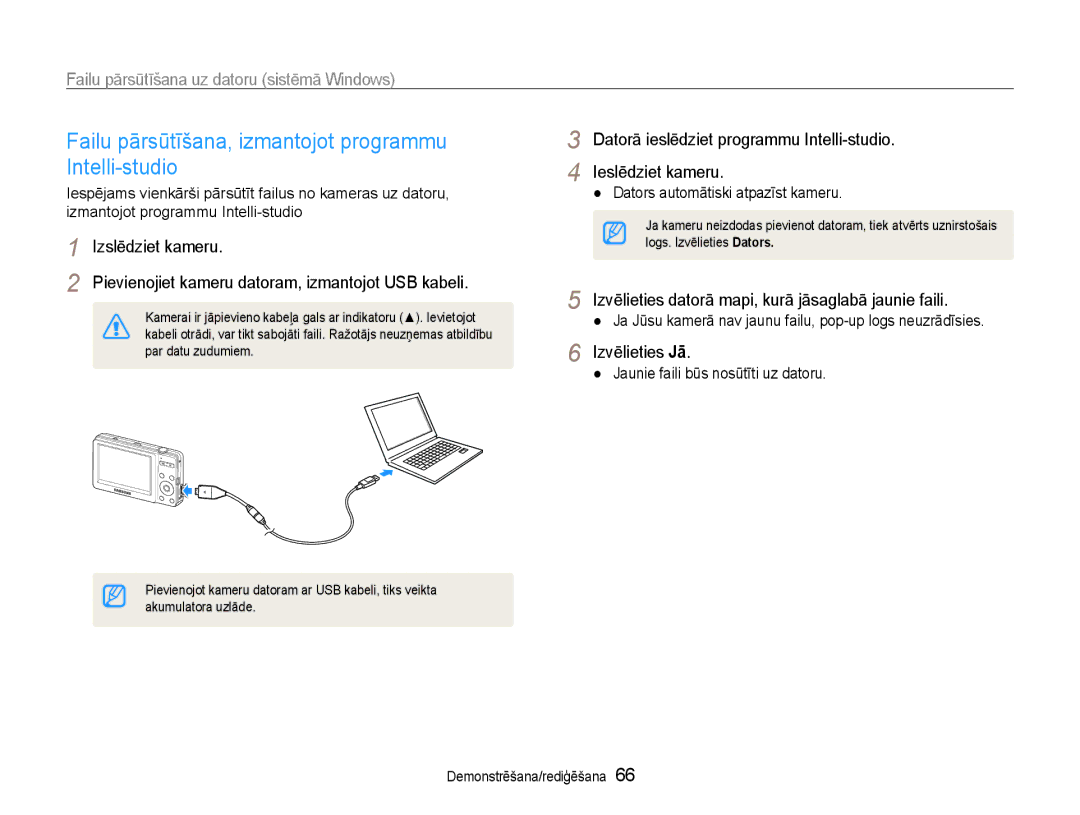 Samsung EC-ST30ZZBPBE2 manual Failu pārsūtīšana, izmantojot programmu Intelli-studio, Dators automātiski atpazīst kameru 