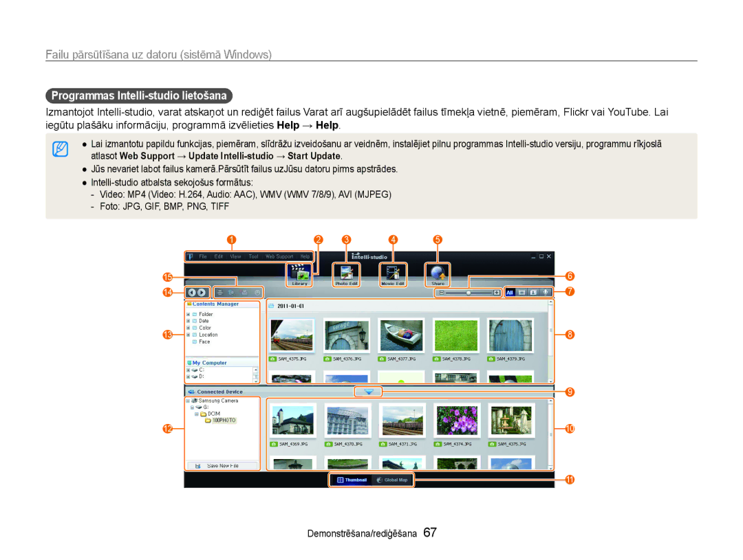 Samsung EC-ST30ZZBPRE2, EC-ST30ZZBPEE2, EC-ST30ZZBPPE2, EC-ST30ZZBPBE2, EC-ST30ZZBPSE2 Programmas Intelli-studio lietošana 