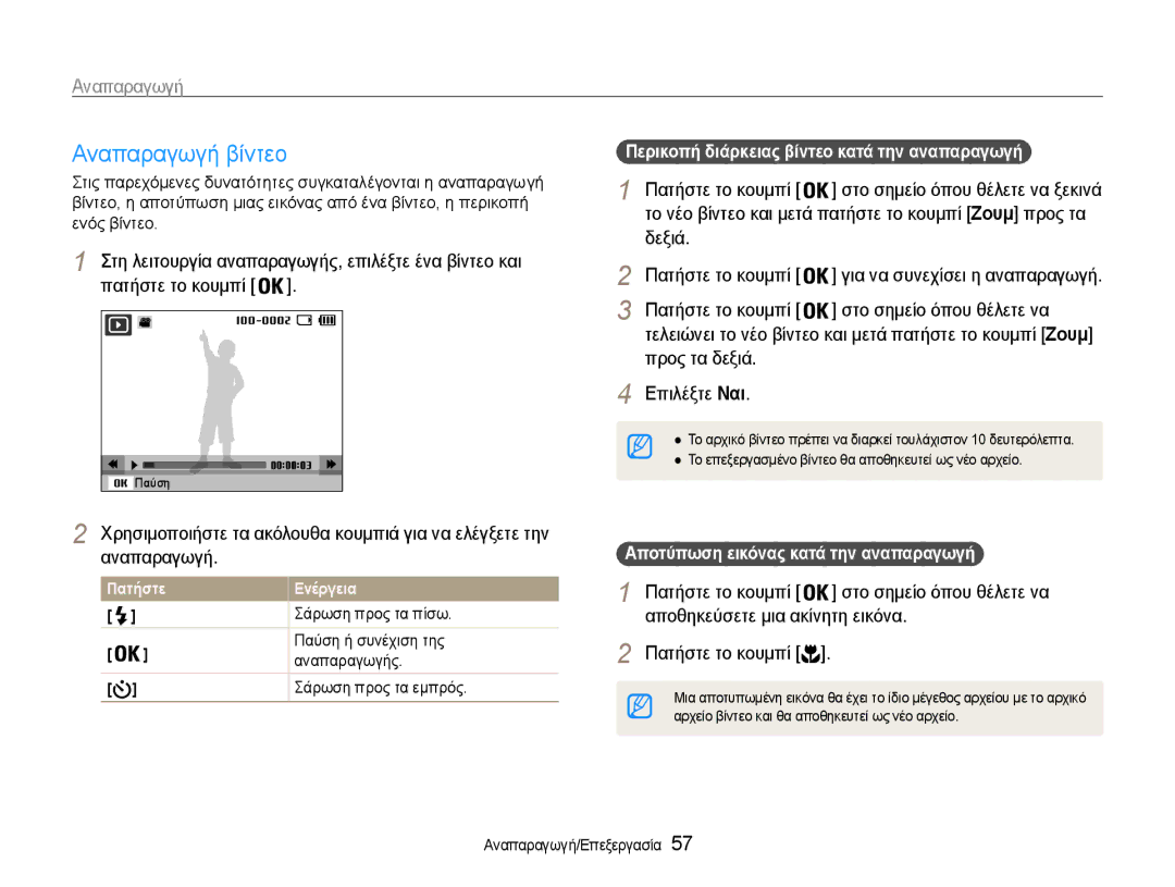 Samsung EC-ST30ZZBPSE3 manual Αναπαραγωγή βίντεο, Δεξιά Πατήστε το κουμπί, Πατήστε το κουμπί Στο σημείο όπου θέλετε να 