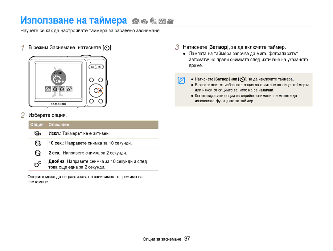 Samsung EC-ST30ZZBPLE3, EC-ST30ZZBPPE3, EC-ST30ZZBPSE3 manual Използване на таймера, Натиснете Затвор, за да включите таймер 