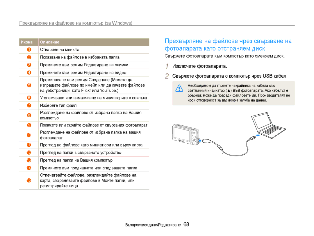 Samsung EC-ST30ZZBPSE3, EC-ST30ZZBPPE3, EC-ST30ZZBPLE3, EC-ST30ZZBPBE3 Свържете фотоапарата към компютър като сменяем диск 