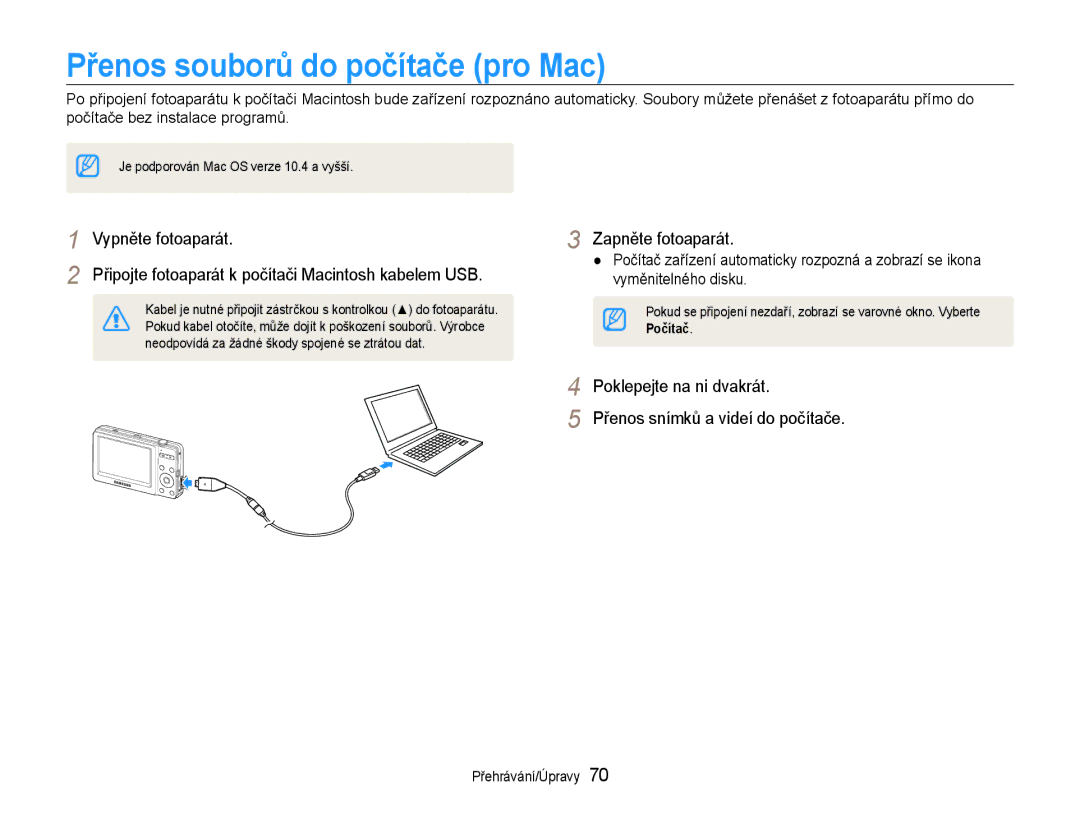 Samsung EC-ST30ZZBPSE3 Přenos souborů do počítače pro Mac, Poklepejte na ni dvakrát Přenos snímků a videí do počítače 