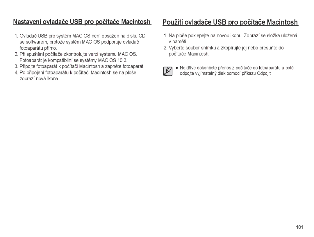 Samsung EC-ST45ZZBPBE3, EC-ST45ZZBPRE3, EC-ST45ZZBPAE3 manual Použití ovladaþe USB pro poþítaþe Macintosh 