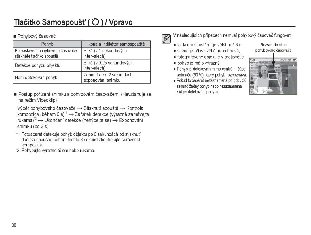 Samsung EC-ST45ZZBPRE3 manual Pohybový þasovaþ, Kontrola, Kompozice bČhem 6 s *1, Rukama *2, Exponování, Snímku po 2 s 