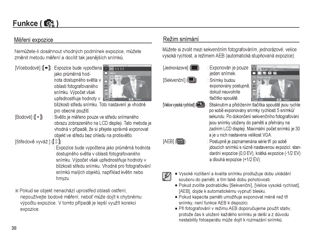 Samsung EC-ST45ZZBPBE3, EC-ST45ZZBPRE3, EC-ST45ZZBPAE3 manual MČĜení expozice, Režim snímání 