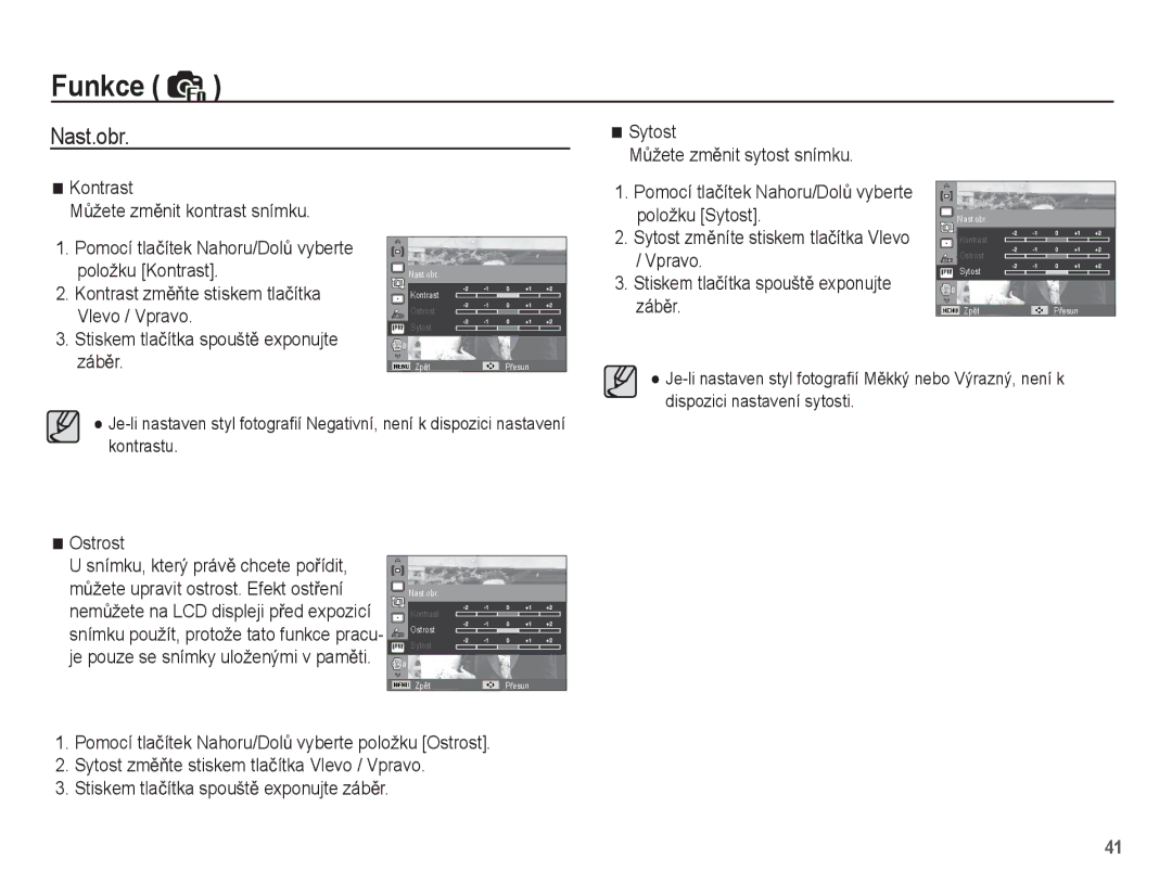 Samsung EC-ST45ZZBPBE3, EC-ST45ZZBPRE3, EC-ST45ZZBPAE3 manual Nast.obr, Položku Kontrast, Vlevo / Vpravo, ZábČr 