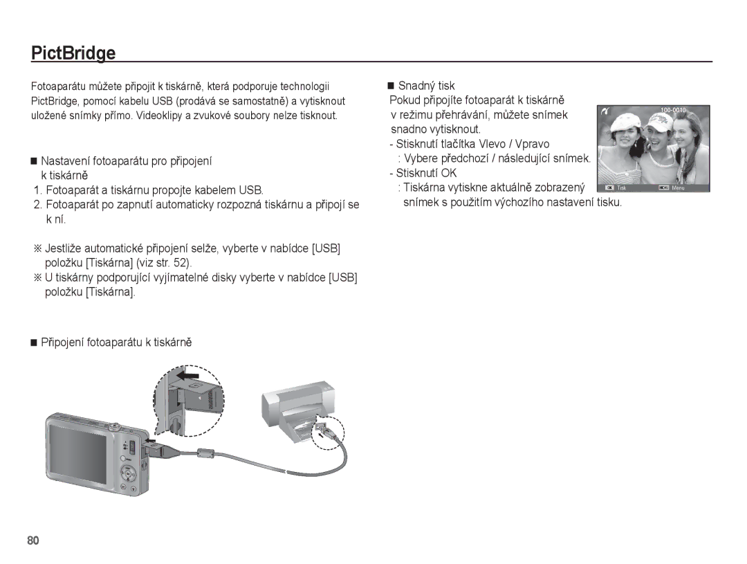 Samsung EC-ST45ZZBPBE3, EC-ST45ZZBPRE3, EC-ST45ZZBPAE3 manual PictBridge, Snímek s použitím výchozího nastavení tisku 