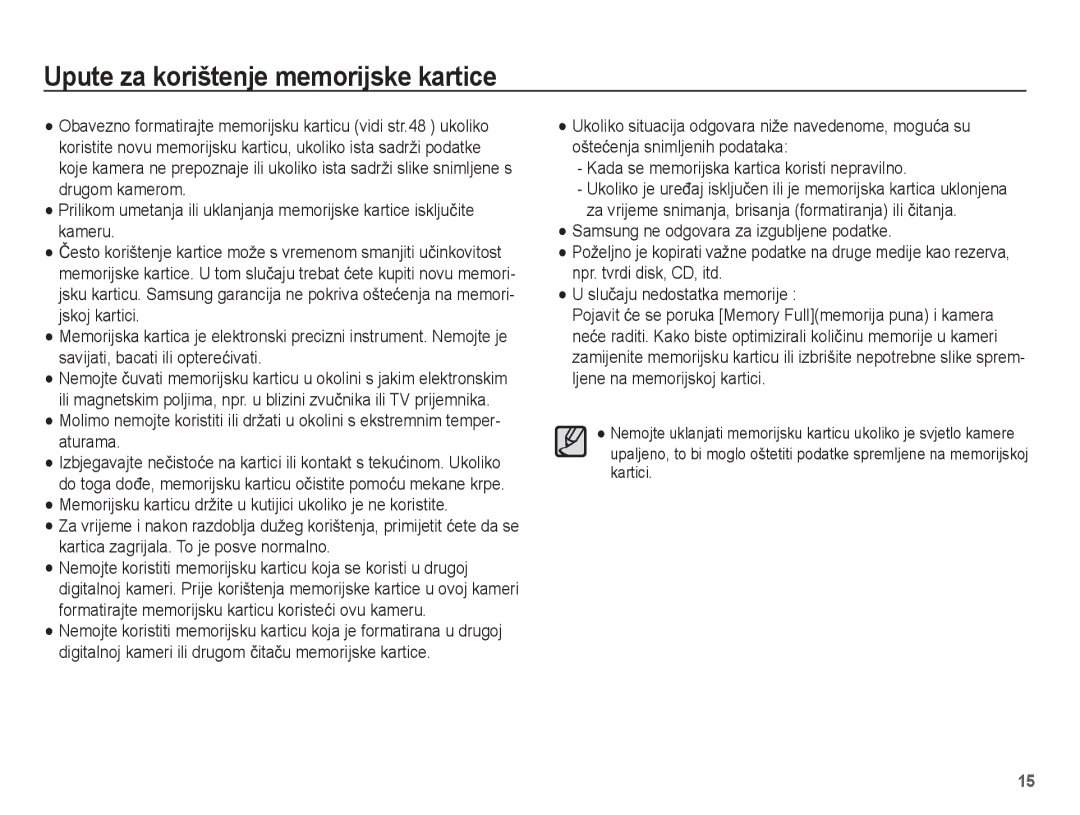 Samsung EC-ST45ZZBPBE3, EC-ST45ZZBPRE3 manual Upute za korištenje memorijske kartice 