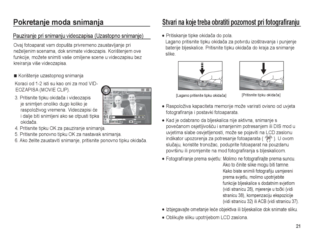 Samsung EC-ST45ZZBPBE3, EC-ST45ZZBPRE3 manual Pauziranje pri snimanju videozapisa Uzastopno snimanje 