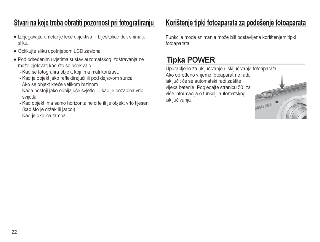 Samsung EC-ST45ZZBPRE3, EC-ST45ZZBPBE3 manual Tipka Power 