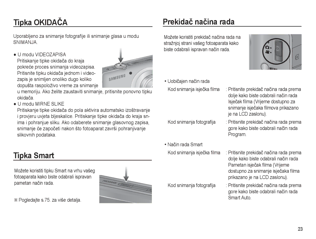 Samsung EC-ST45ZZBPBE3, EC-ST45ZZBPRE3 manual Tipka OKIDAýA, Tipka Smart, Prekidaþ naþina rada 