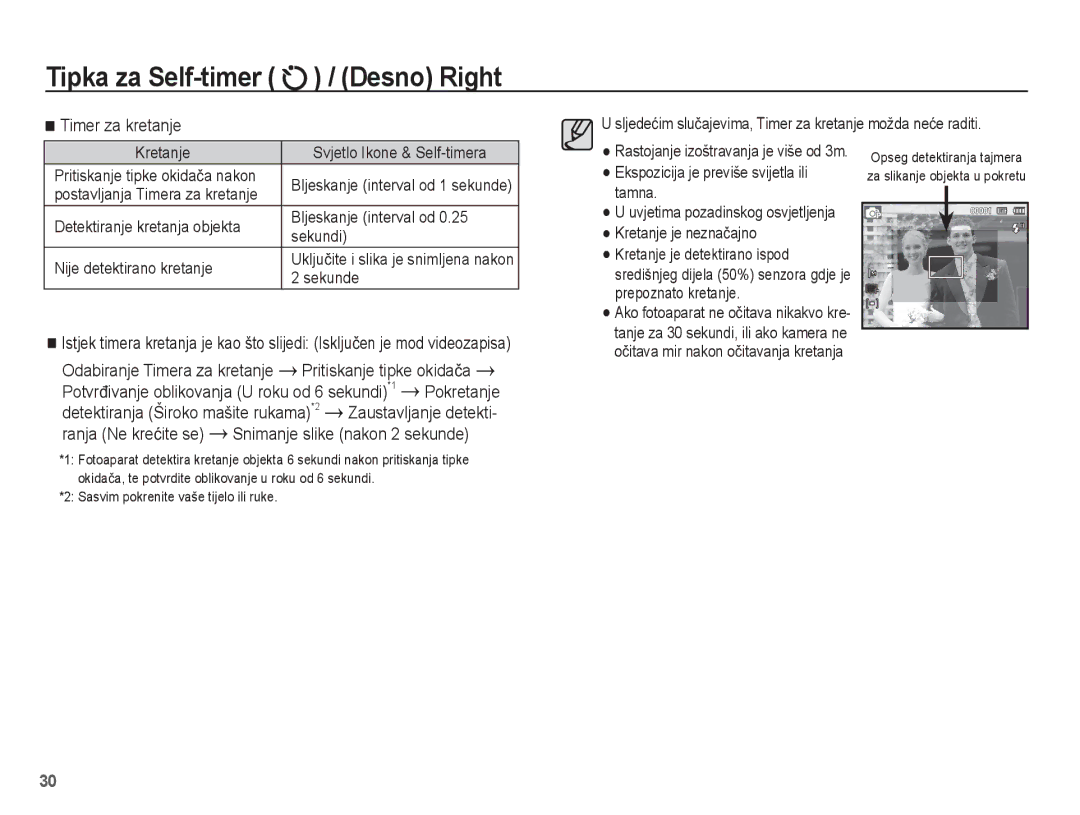 Samsung EC-ST45ZZBPRE3, EC-ST45ZZBPBE3 manual Timer za kretanje, Pritiskanje tipke okidaþa, Ranja Ne kreüite se 