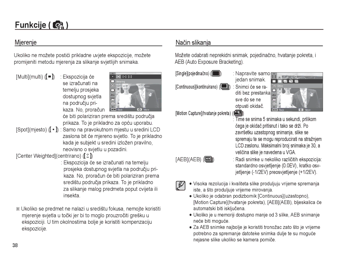 Samsung EC-ST45ZZBPRE3, EC-ST45ZZBPBE3 manual Mjerenje, Naþin slikanja 