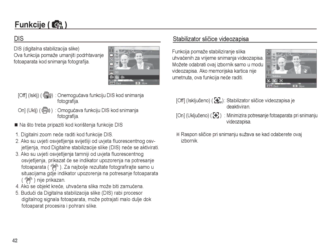 Samsung EC-ST45ZZBPRE3, EC-ST45ZZBPBE3 manual Stabilizator sliþice videozapisa, DIS digitalna stabilizacija slike 