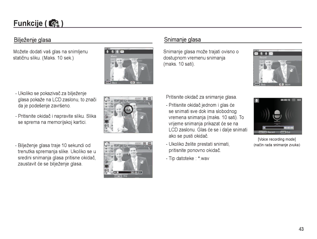 Samsung EC-ST45ZZBPBE3, EC-ST45ZZBPRE3 manual Bilježenje glasa, Snimanje glasa 
