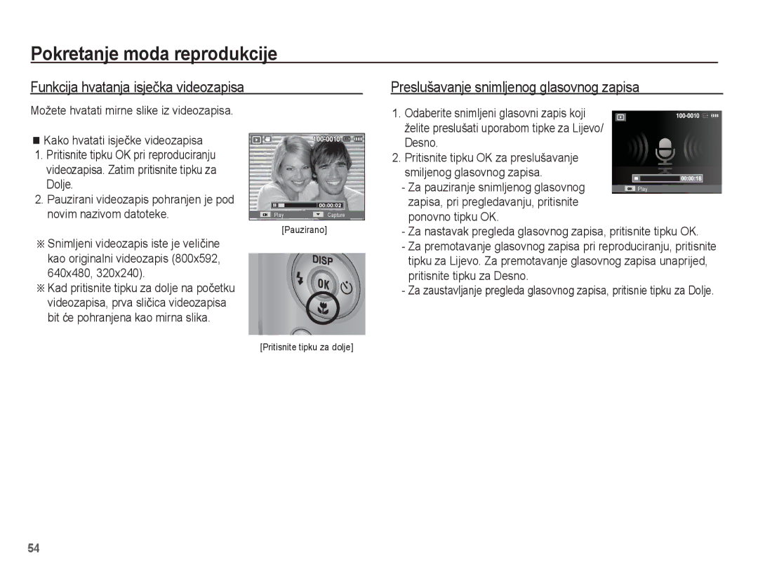 Samsung EC-ST45ZZBPRE3, EC-ST45ZZBPBE3 Funkcija hvatanja isjeþka videozapisa, Preslušavanje snimljenog glasovnog zapisa 