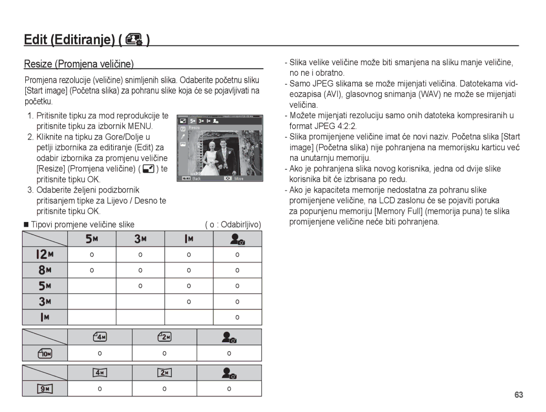 Samsung EC-ST45ZZBPBE3, EC-ST45ZZBPRE3 manual Edit Editiranje, Resize Promjena veliþine 