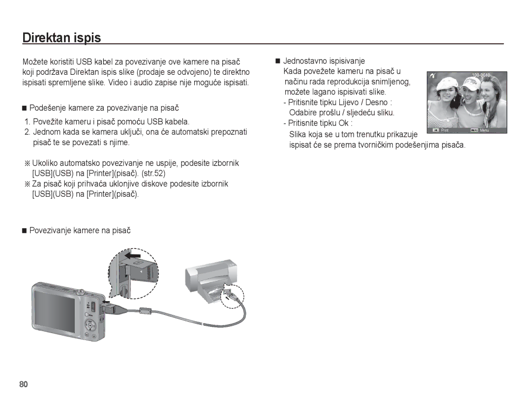 Samsung EC-ST45ZZBPRE3, EC-ST45ZZBPBE3 manual Direktan ispis, Slika koja se u tom trenutku prikazuje 