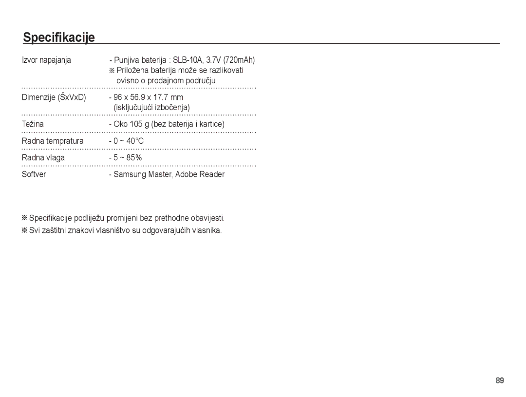 Samsung EC-ST45ZZBPBE3 manual Izvor napajanja, Ovisno o prodajnom podruþju, ÄPriložena baterija može se razlikovati 