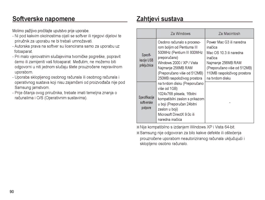 Samsung EC-ST45ZZBPRE3 manual Softverske napomene, Zahtjevi sustava, Molimo pažljivo proþitajte uputstvo prije uporabe 