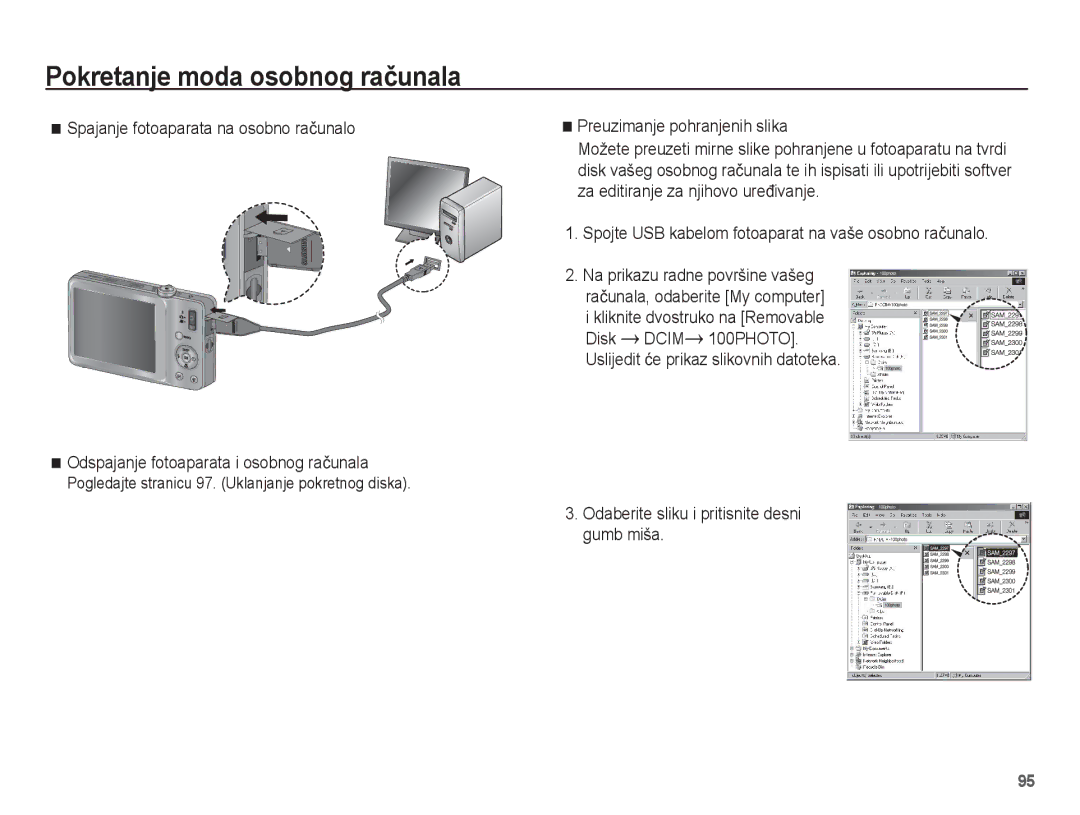 Samsung EC-ST45ZZBPBE3, EC-ST45ZZBPRE3 manual Pokretanje moda osobnog raþunala, Preuzimanje pohranjenih slika 