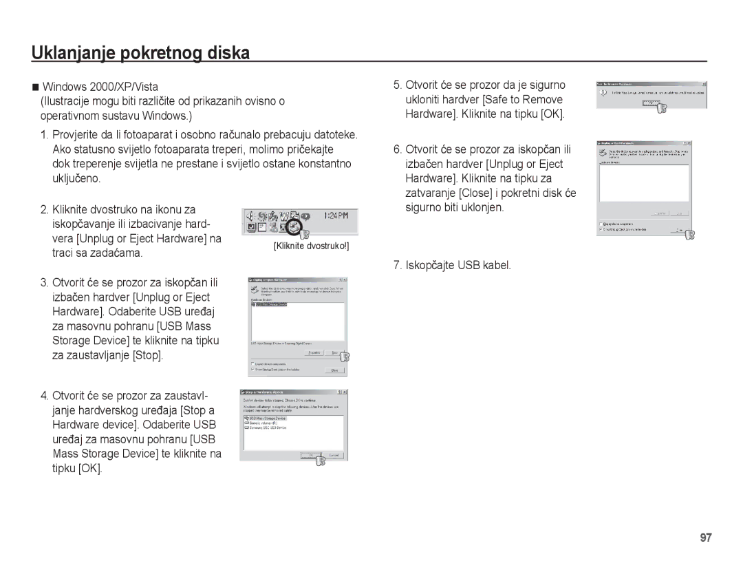 Samsung EC-ST45ZZBPBE3, EC-ST45ZZBPRE3 manual Uklanjanje pokretnog diska 