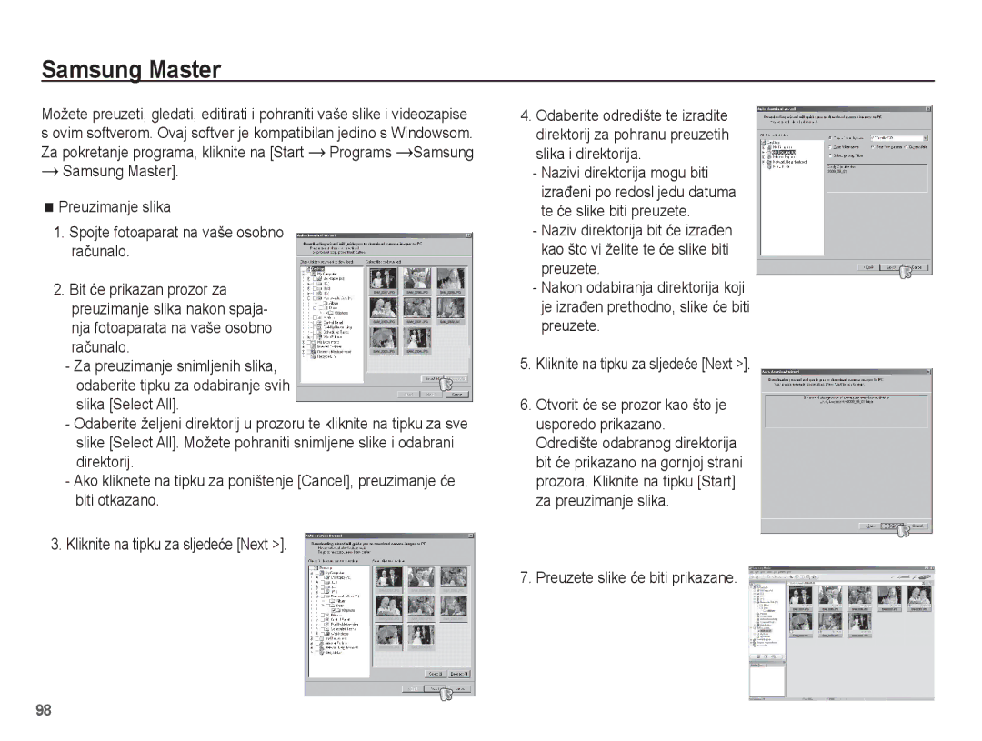 Samsung EC-ST45ZZBPRE3, EC-ST45ZZBPBE3 manual Samsung Master, Preuzete slike üe biti prikazane 