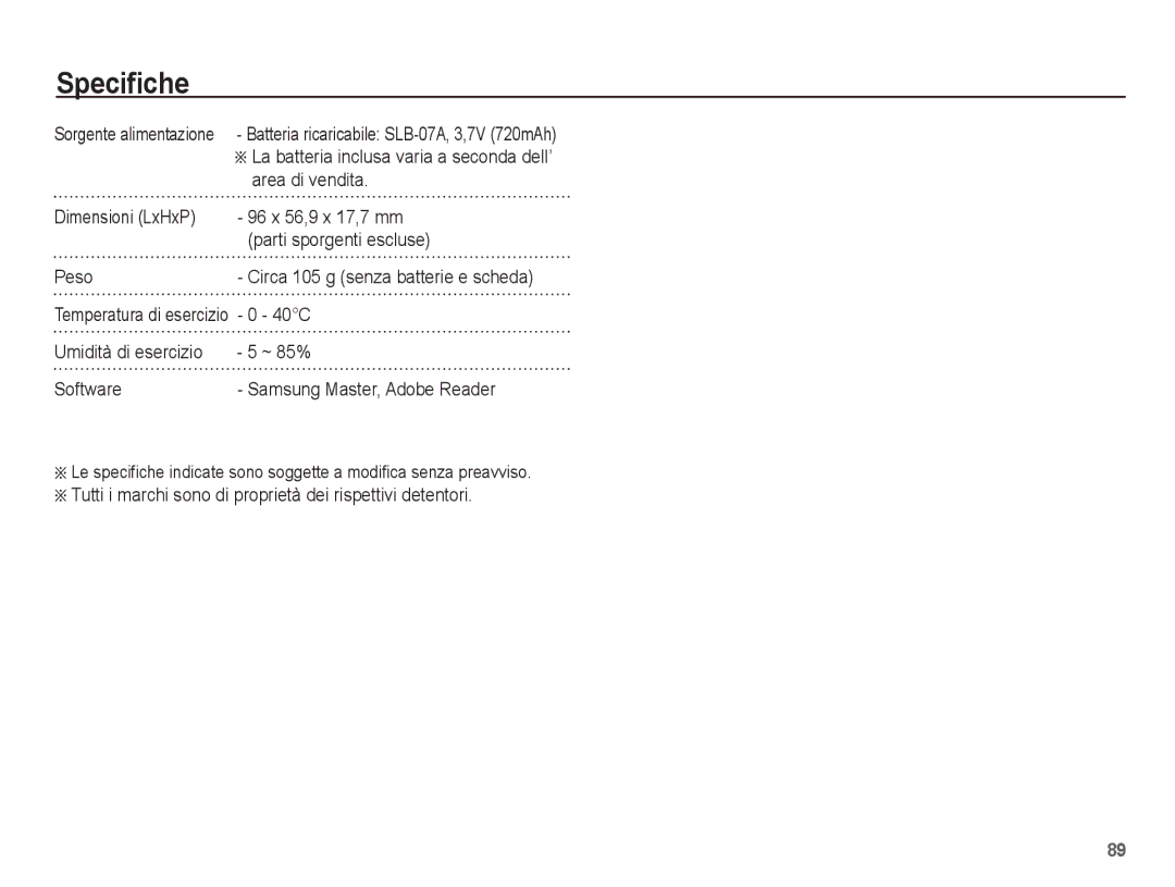 Samsung EC-ST45ZZBPAIT, EC-ST45ZZBPRIT Area di vendita, 40C, Tutti i marchi sono di proprietà dei rispettivi detentori 