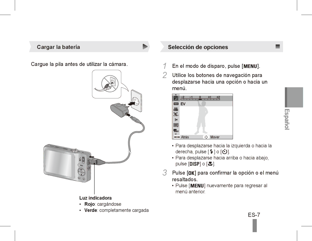 Samsung EC-ST45ZZBPRIT, EC-ST45ZZBPUE1, EC-ST45ZZBPRE1, EC-ST45ZZBPBE1, EC-ST45ZZBPAE1, EC-ST45ZZBPUIT ES-7, Cargar la batería 