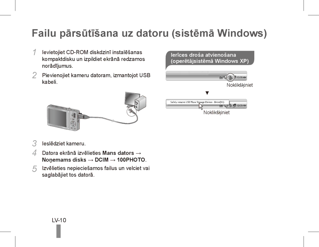 Samsung EC-ST45ZZBPBE2, EC-ST45ZZBPUE1, EC-ST45ZZBPRE1, EC-ST45ZZBPBE1 Failu pārsūtīšana uz datoru sistēmā Windows, LV-10 