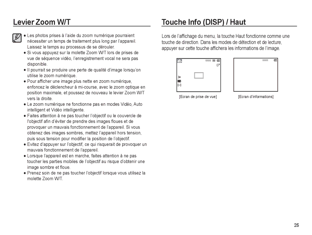 Samsung EC-ST45ZZBPBE1, EC-ST45ZZBPUE1, EC-ST45ZZBPRE1, EC-ST45ZZBPAE1 manual Touche Info Disp / Haut 