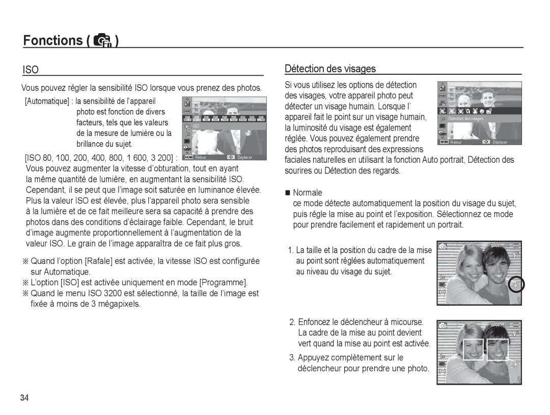 Samsung EC-ST45ZZBPAE1, EC-ST45ZZBPUE1 manual Détection des visages, Photo est fonction de divers, Brillance du sujet 