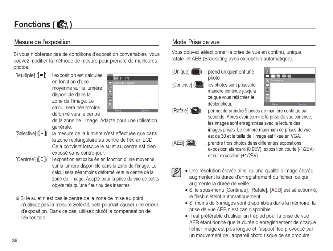 Samsung EC-ST45ZZBPAE1, EC-ST45ZZBPUE1, EC-ST45ZZBPRE1, EC-ST45ZZBPBE1 manual Mesure de l’exposition, Mode Prise de vue 