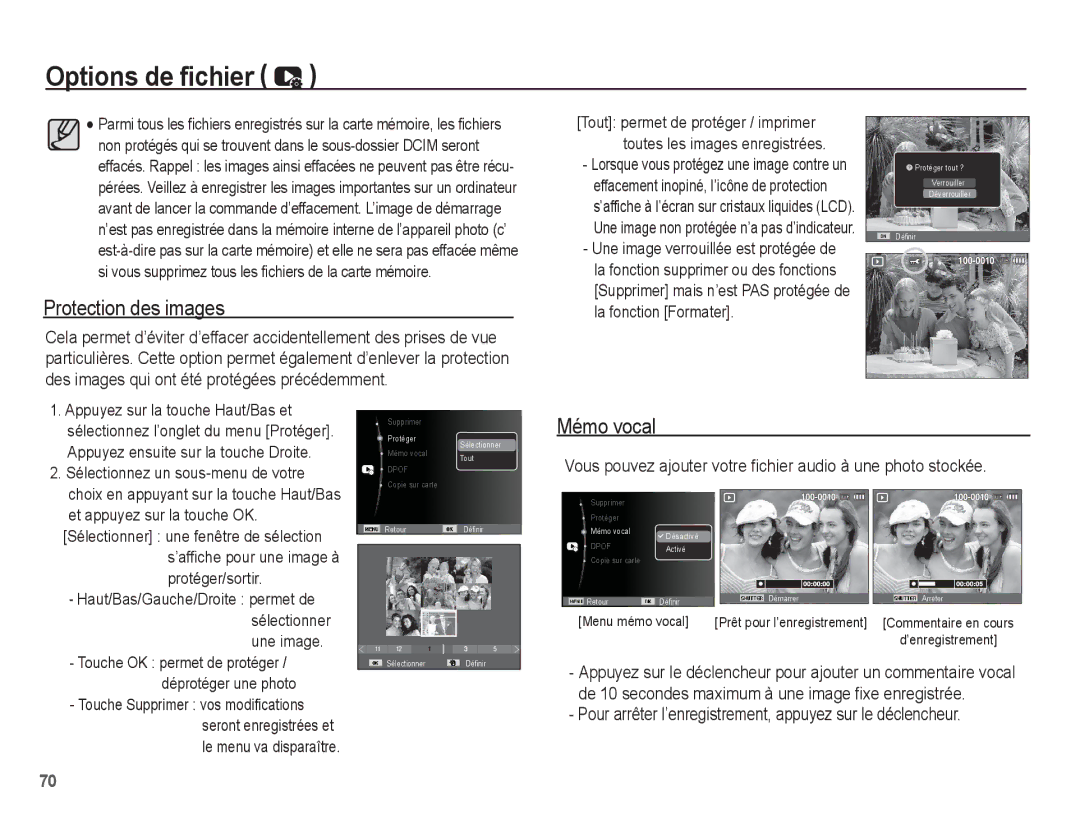 Samsung EC-ST45ZZBPAE1, EC-ST45ZZBPUE1 Protection des images, Vous pouvez ajouter votre fichier audio à une photo stockée 