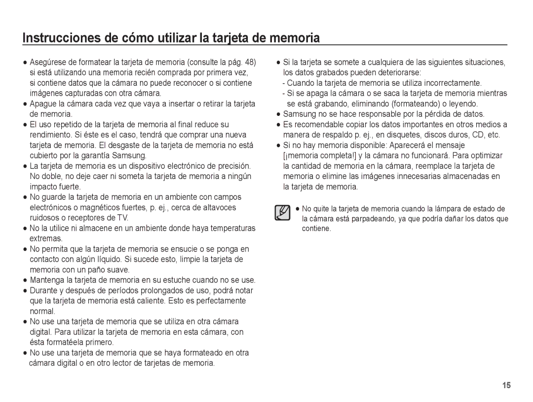 Samsung EC-ST45ZZBPRE1, EC-ST45ZZBPUE1, EC-ST45ZZBPBE1, EC-ST45ZZBPAE1 Instrucciones de cómo utilizar la tarjeta de memoria 