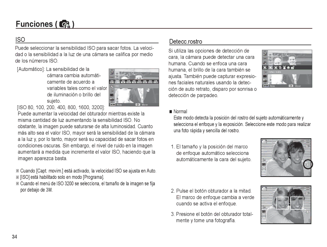 Samsung EC-ST45ZZBPUE1, EC-ST45ZZBPRE1 Detecc.rostro, De iluminación o brillo del Sujeto, Variables tales como el valor 