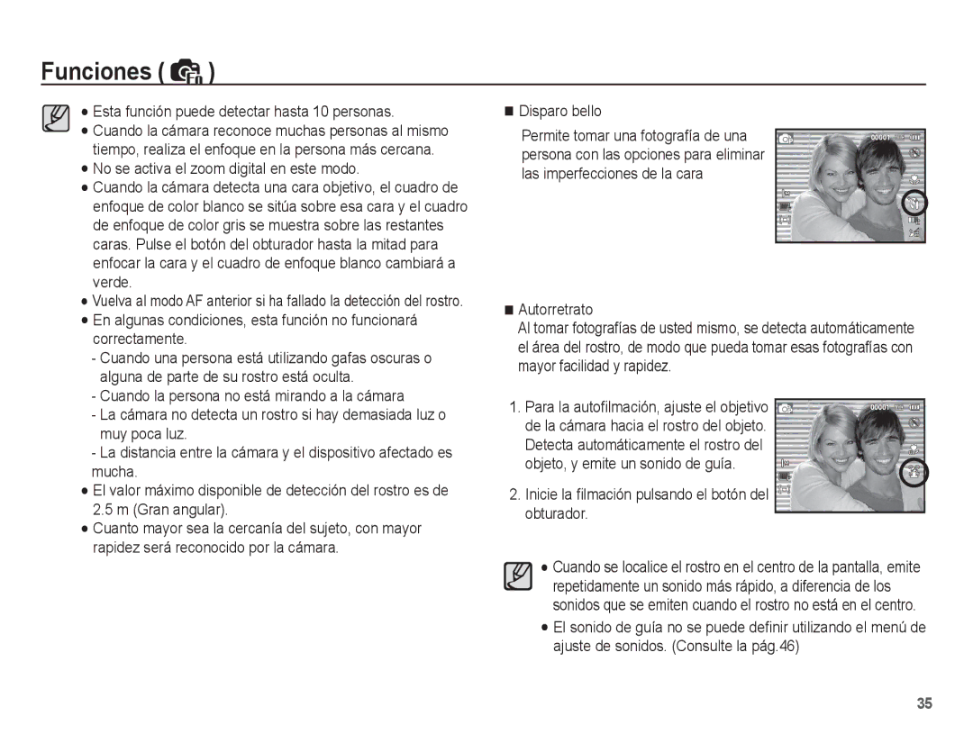 Samsung EC-ST45ZZBPRE1, EC-ST45ZZAAA Gran angular, Disparo bello, El valor máximo disponible de detección del rostro es de 