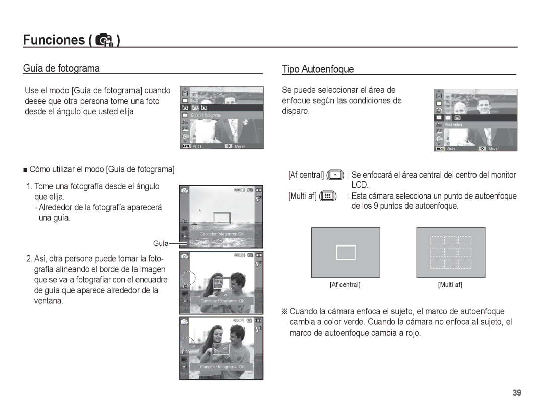 Samsung EC-ST45ZZBPUE1, EC-ST45ZZBPRE1, EC-ST45ZZBPBE1 Guía de fotograma, Tipo Autoenfoque, De los 9 puntos de autoenfoque 