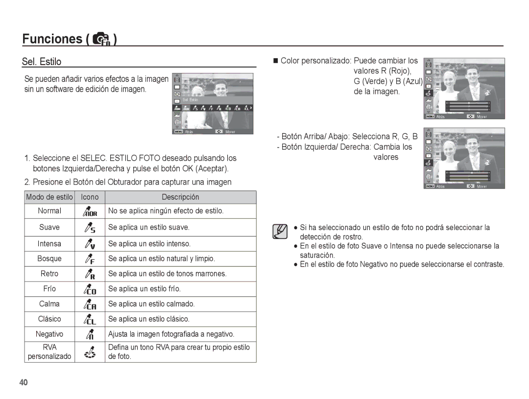 Samsung EC-ST45ZZBPRE1, EC-ST45ZZBPUE1, EC-ST45ZZAAA Sel. Estilo, Presione el Botón del Obturador para capturar una imagen 