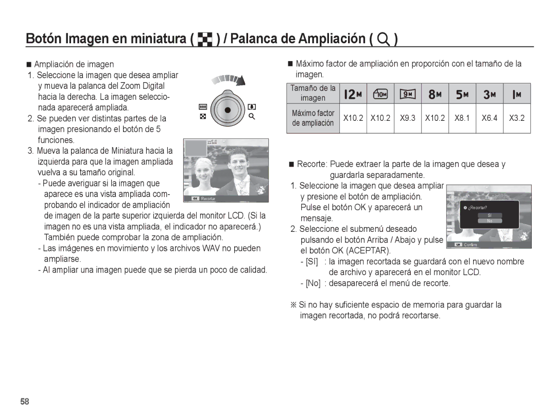 Samsung EC-ST45ZZAAA Ampliación de imagen, Vuelva a su tamaño original, También puede comprobar la zona de ampliación 