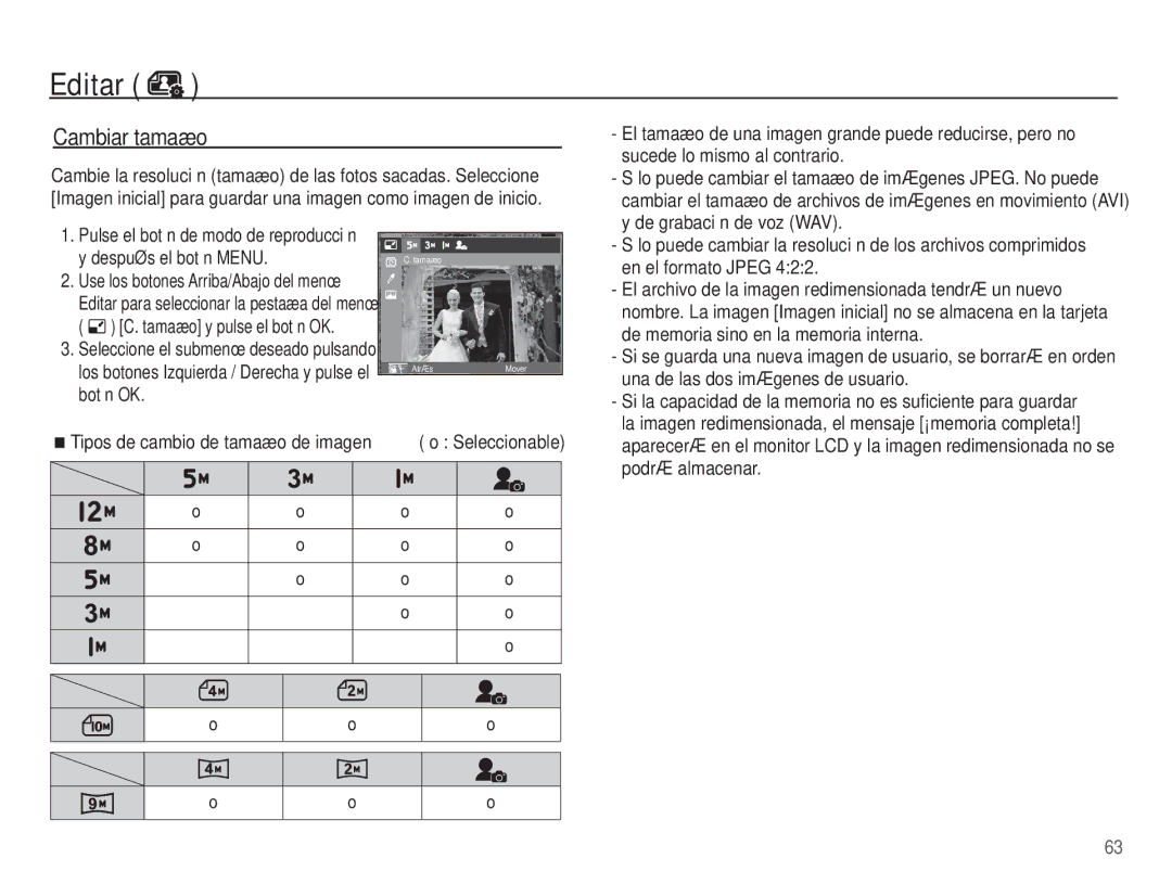 Samsung EC-ST45ZZAAA, EC-ST45ZZBPUE1, EC-ST45ZZBPRE1, EC-ST45ZZBPBE1, EC-ST45ZZBPAE1 manual Editar, Cambiar tamaño 