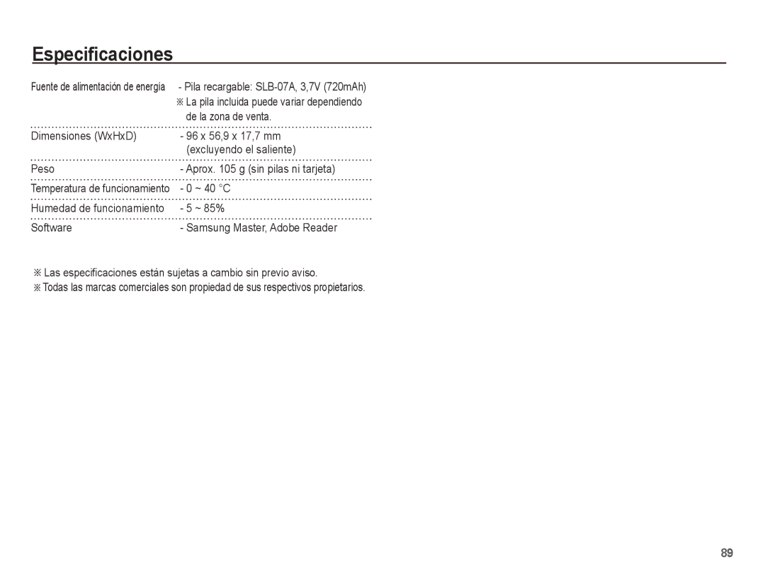 Samsung EC-ST45ZZBPUE1, EC-ST45ZZBPRE1, EC-ST45ZZBPBE1, EC-ST45ZZBPAE1, EC-ST45ZZAAA manual De la zona de venta, ~ 40 C, ~ 85% 