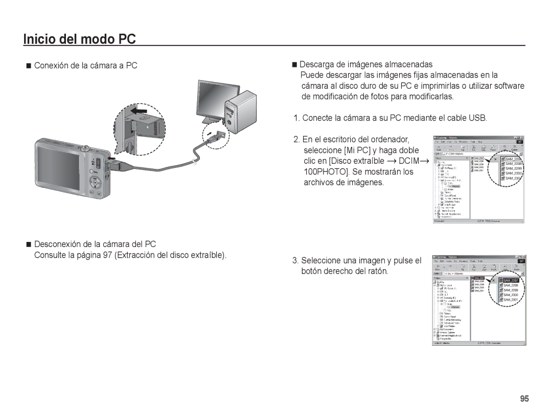 Samsung EC-ST45ZZBPRE1, EC-ST45ZZBPUE1, EC-ST45ZZBPBE1, EC-ST45ZZBPAE1 manual Conecte la cámara a su PC mediante el cable USB 